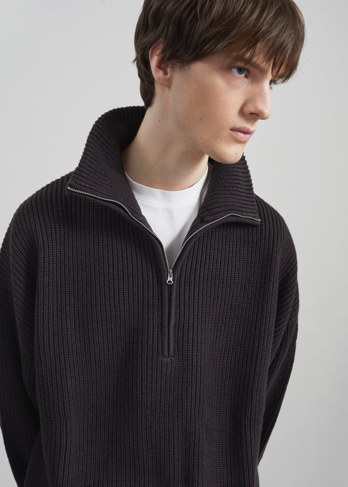 Harrison Quarter Zip Jumper - Dark Plum