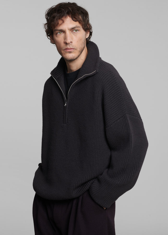 Harrison Quarter Zip Jumper - Dark Plum
