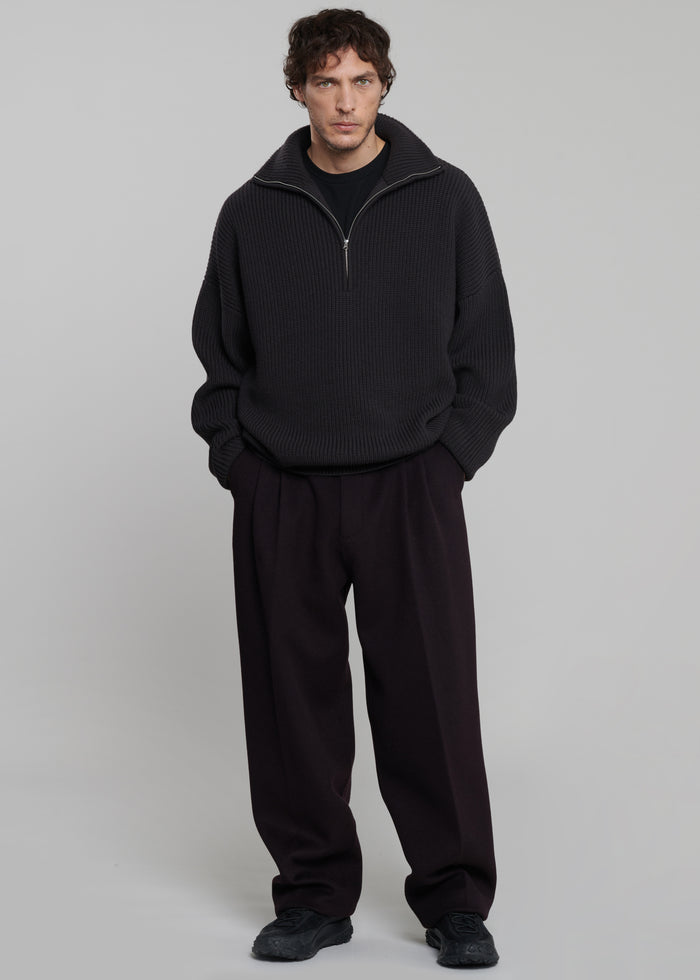 Harrison Quarter Zip Jumper - Dark Plum