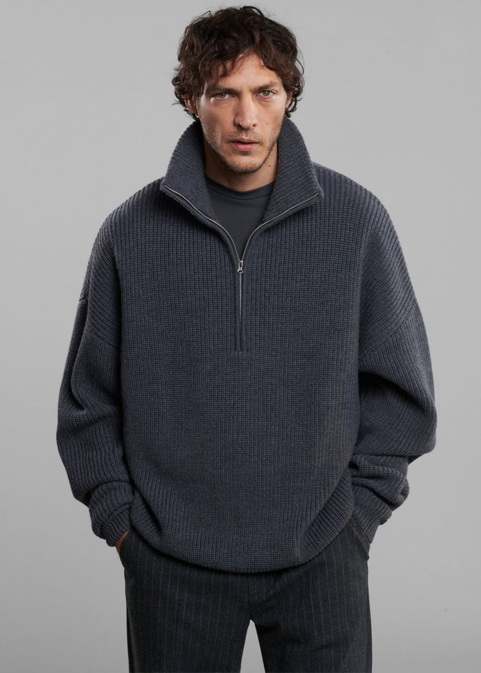 Harrison Quarter Zip Jumper - Grey Melange