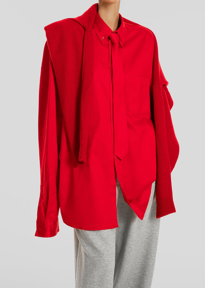 Havelock Oversized Neck-Tie Shirt - Red