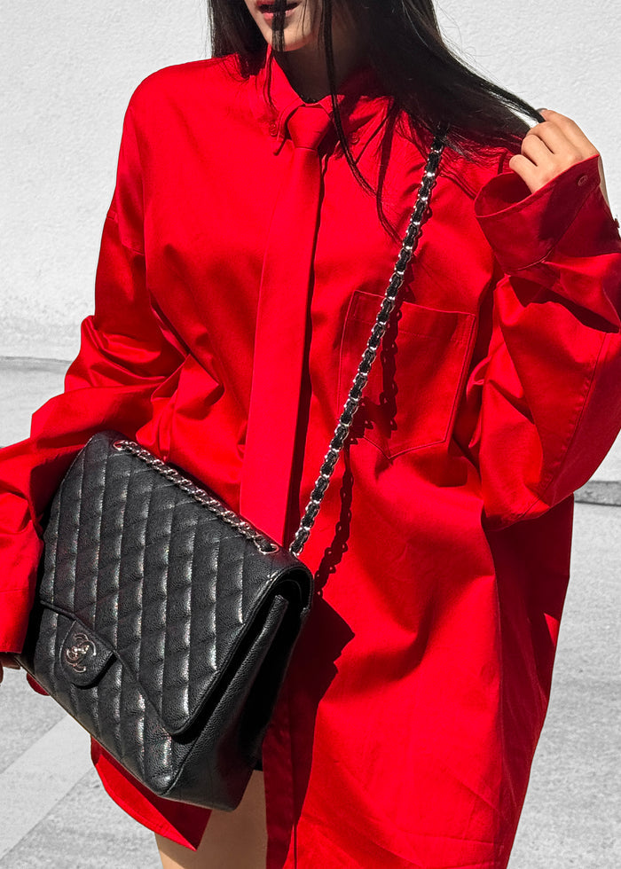 Havelock Oversized Neck-Tie Shirt - Red