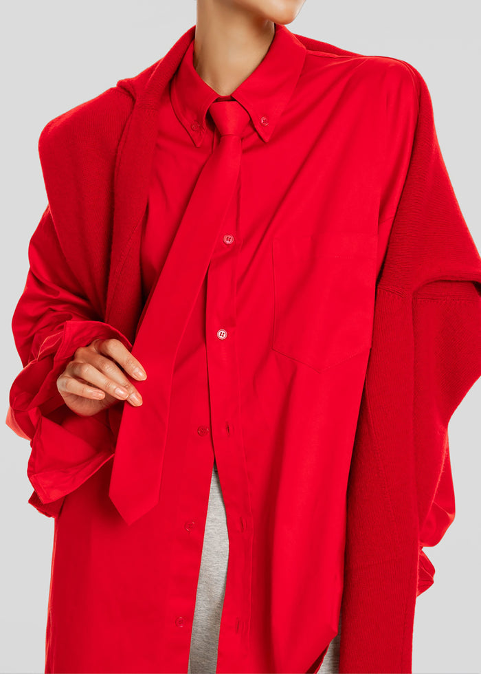 Havelock Oversized Neck-Tie Shirt - Red