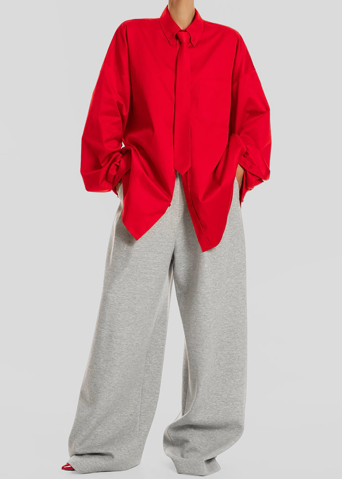 Havelock Oversized Neck-Tie Shirt - Red