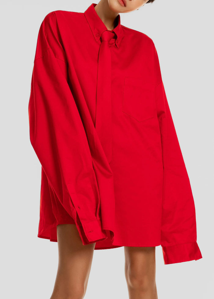 Havelock Oversized Neck-Tie Shirt - Red