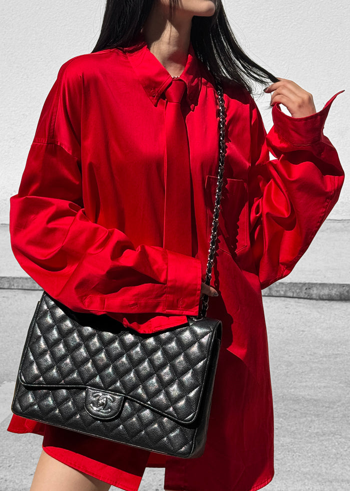 Havelock Oversized Neck-Tie Shirt - Red
