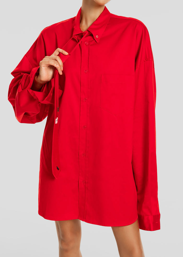 Havelock Oversized Neck-Tie Shirt - Red