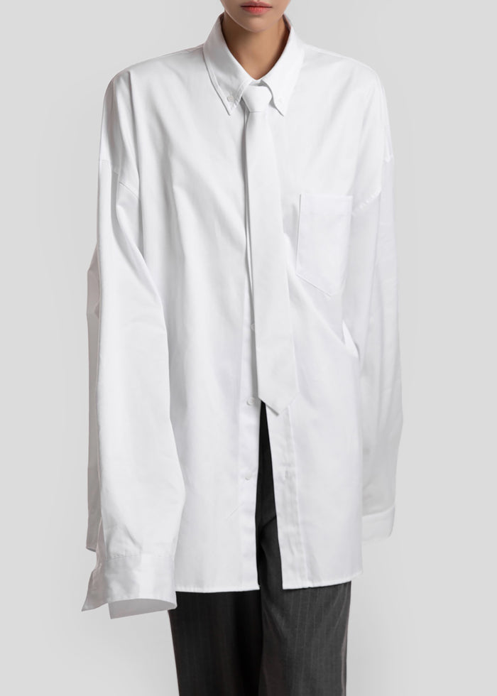 Havelock Oversized Neck-Tie Shirt - White
