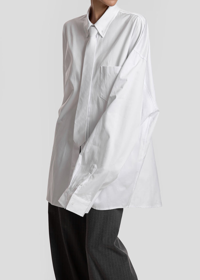 Havelock Oversized Neck-Tie Shirt - White