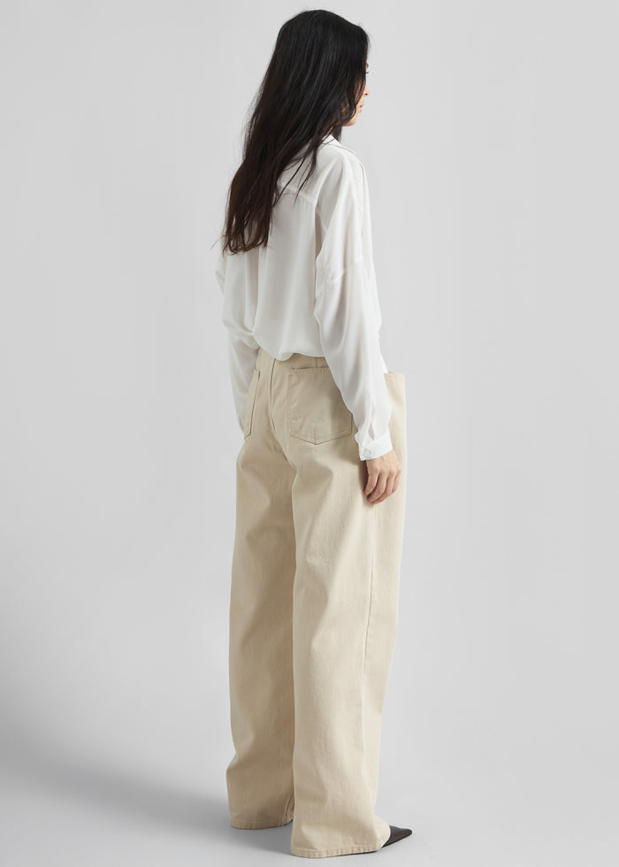 Hayla Contrast Denim Pants - Beige/Off White