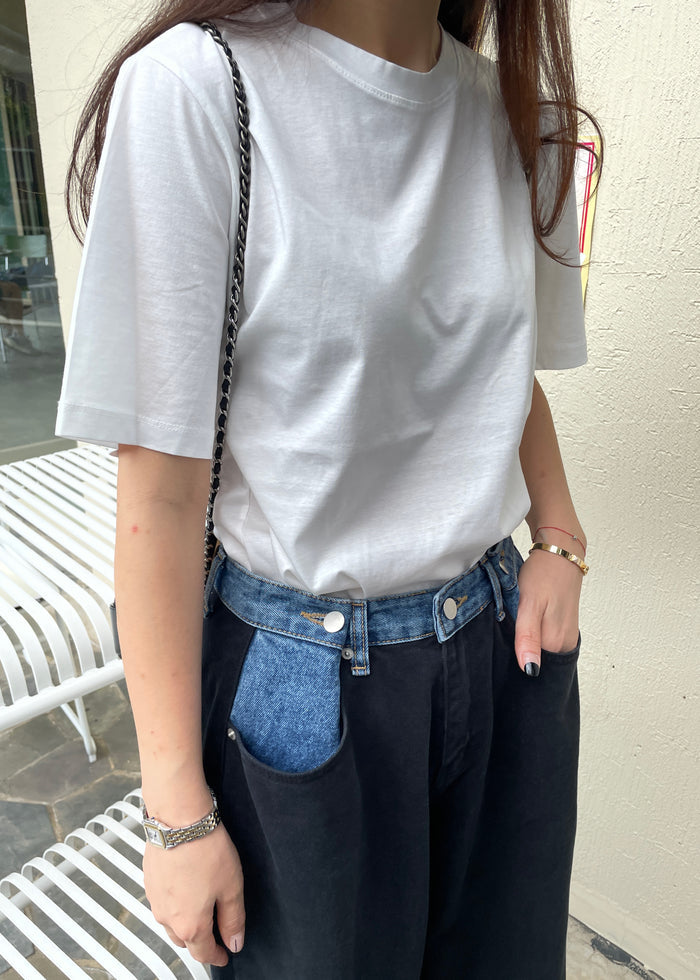 Hayla Contrast Denim Pants - Black