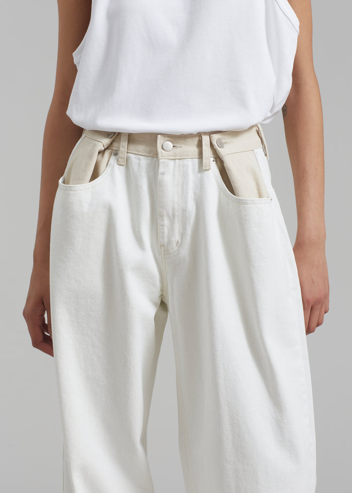 Hayla Contrast Denim Pants - Off White