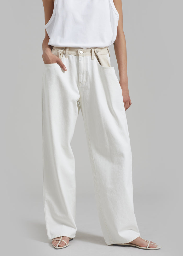 Hayla Contrast Denim Pants - Off White