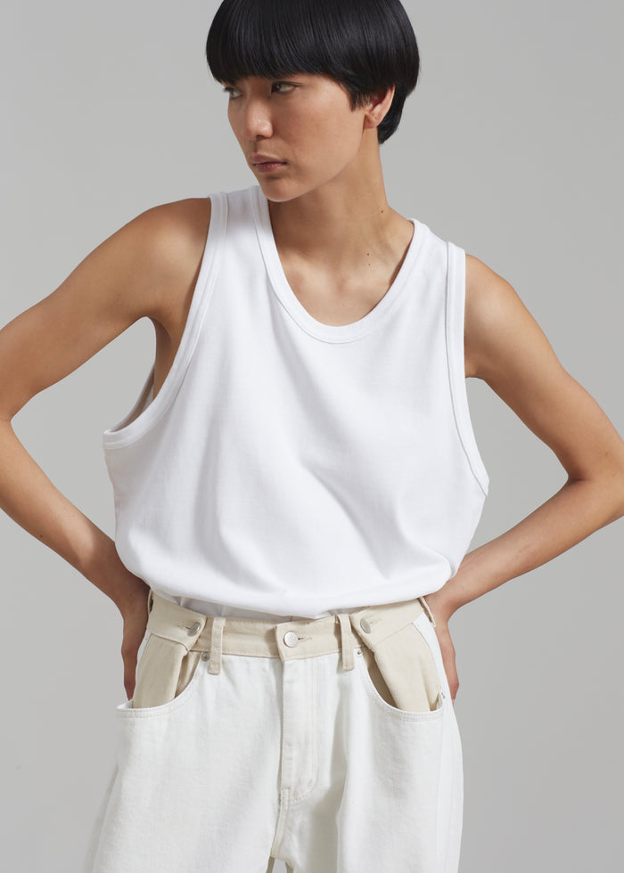 Hayla Contrast Denim Pants - Off White