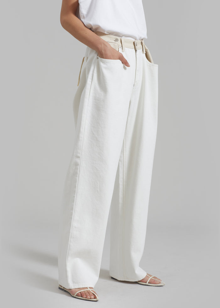 Hayla Contrast Denim Pants - Off White