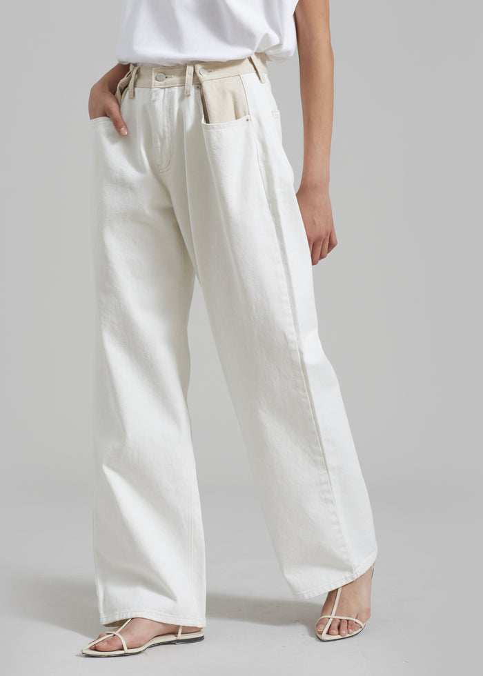 Hayla Contrast Denim Pants - Off White