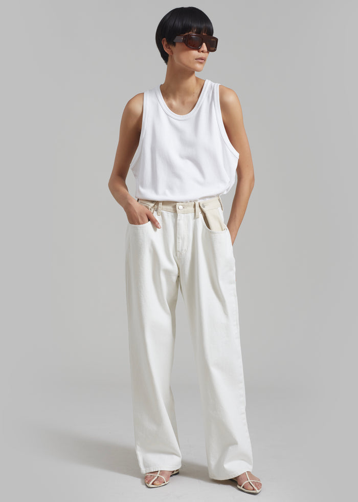 Hayla Contrast Denim Pants - Off White