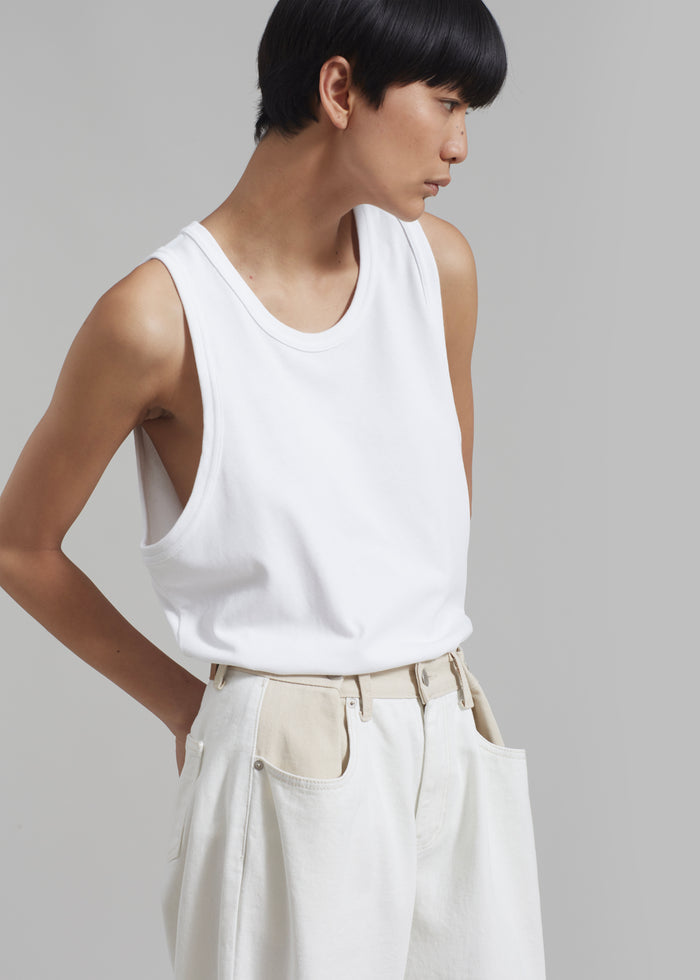 Hayla Contrast Denim Pants - Off White