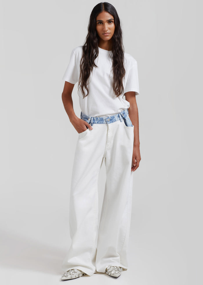 Hayla Contrast Denim Pants - Off White/Blue