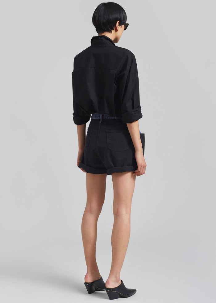 Hayla Contrast Denim Shorts - Black/Blue