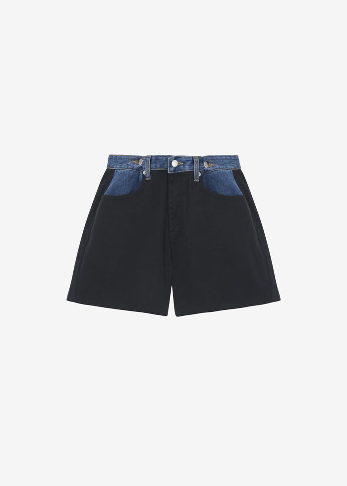 Hayla Contrast Denim Shorts - Black/Blue