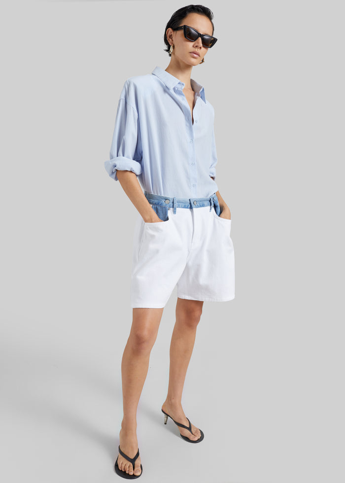 Hayla Contrast Denim Shorts - Off White/Blue