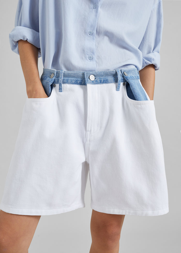 Hayla Contrast Denim Shorts - Off White/Blue