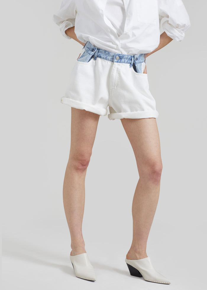 Hayla Contrast Denim Shorts - Off White/Blue
