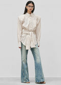 Heaton Double-Sleeve Padded Shirt - White/Brown Stripe