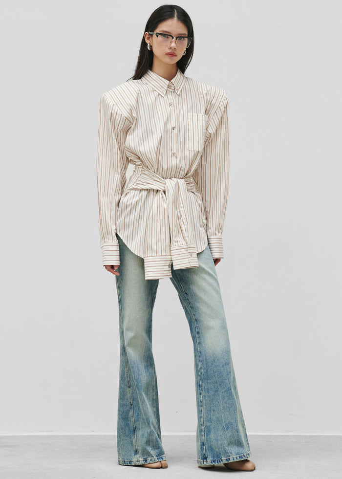 Heaton Double-Sleeve Padded Shirt - White/Brown Stripe
