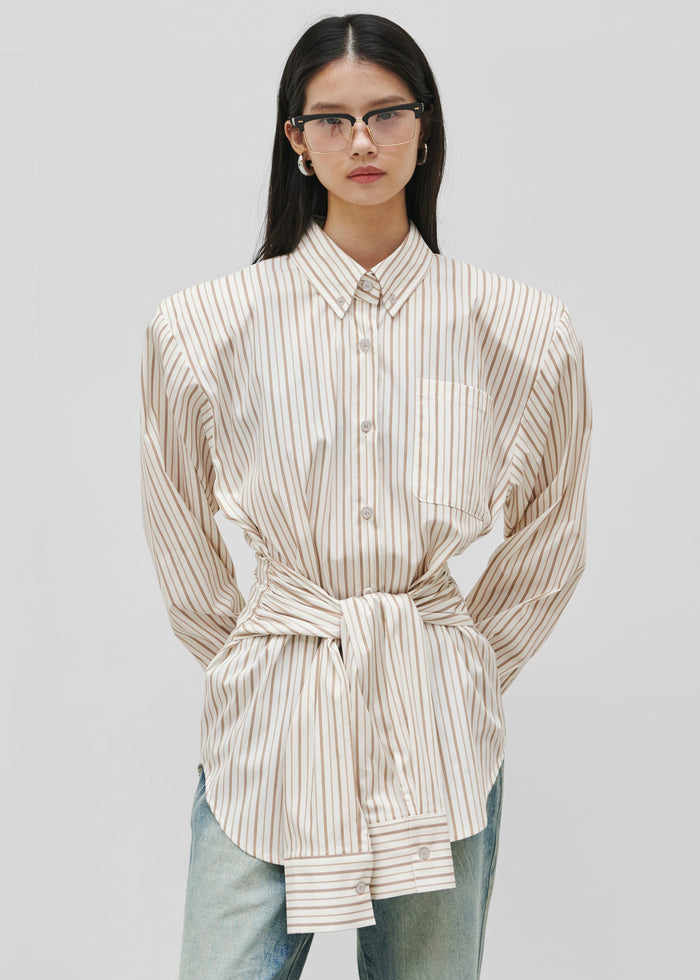 Heaton Double-Sleeve Padded Shirt - White/Brown Stripe