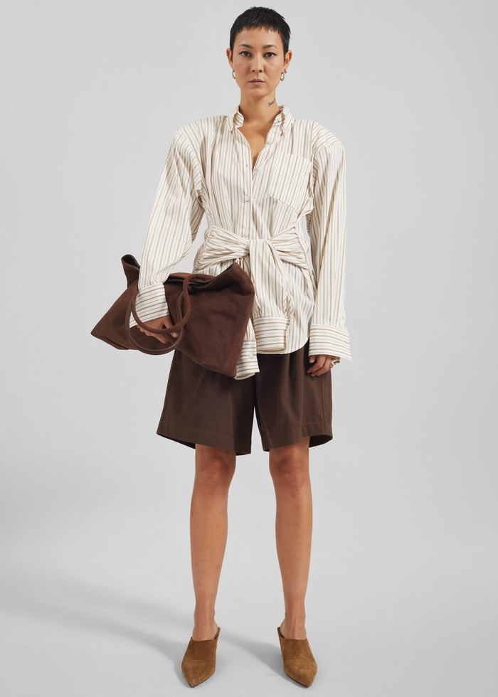 Heaton Double-Sleeve Padded Shirt - White/Brown Stripe