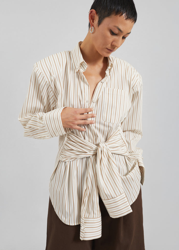 Heaton Double-Sleeve Padded Shirt - White/Brown Stripe