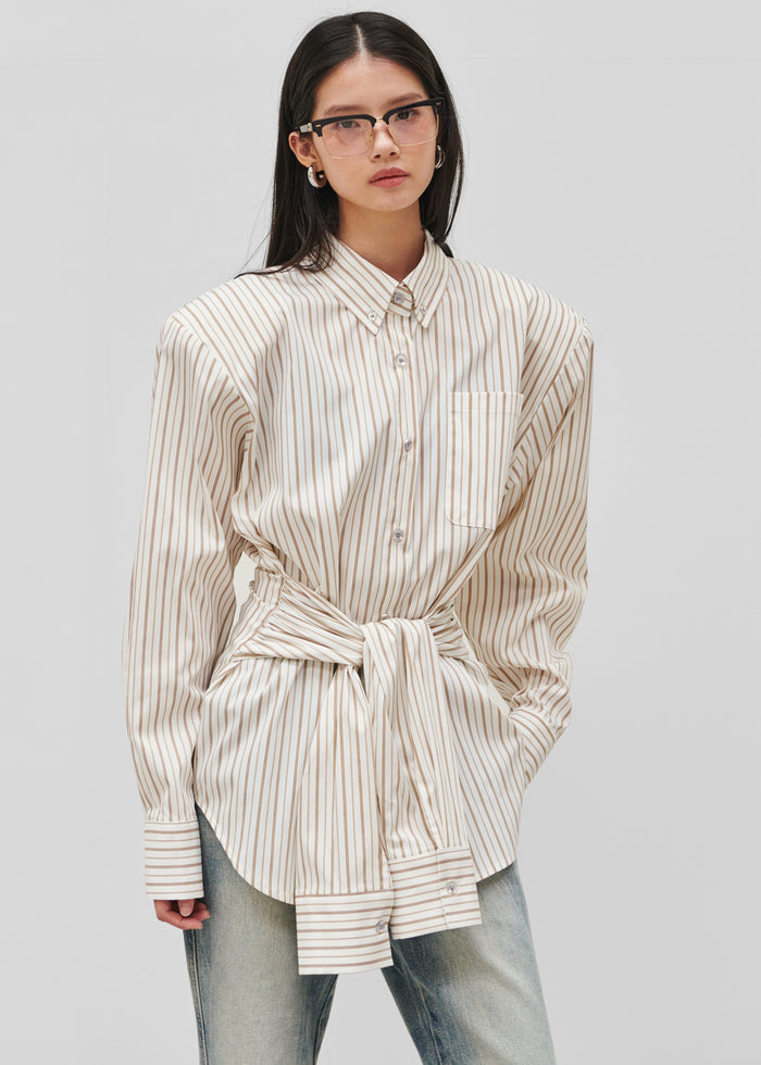 Heaton Double-Sleeve Padded Shirt - White/Brown Stripe