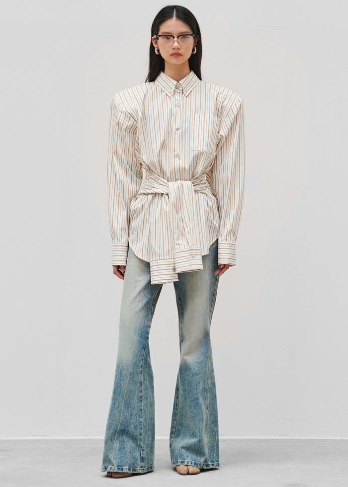Heaton Double-Sleeve Padded Shirt - White/Brown Stripe