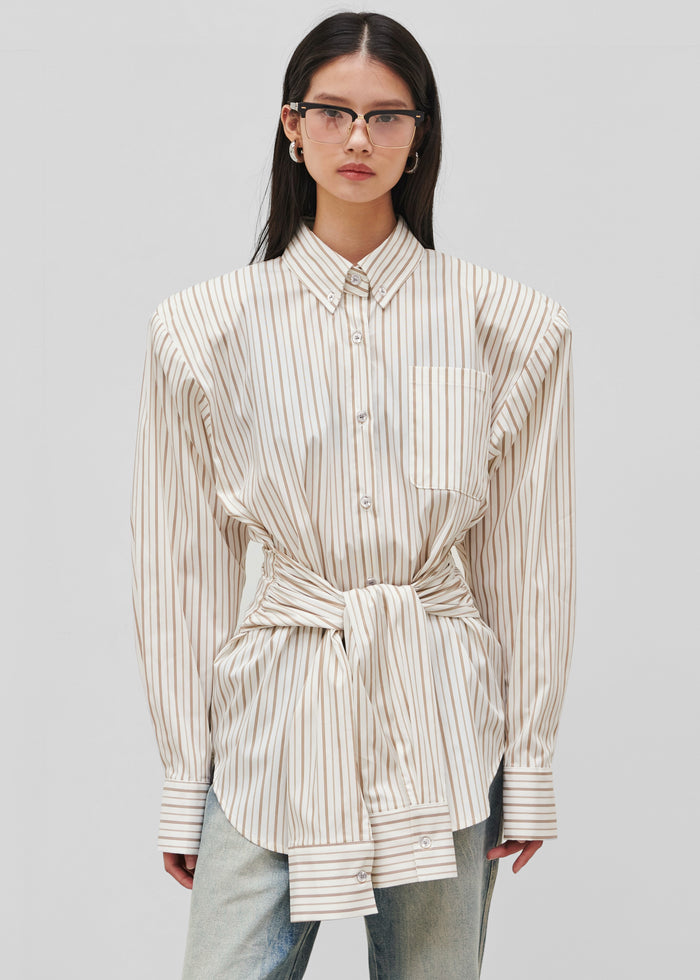 Heaton Double-Sleeve Padded Shirt - White/Brown Stripe