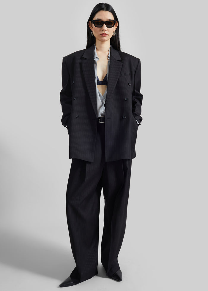 Helmond Pleated Trousers - Black Multi Stripe