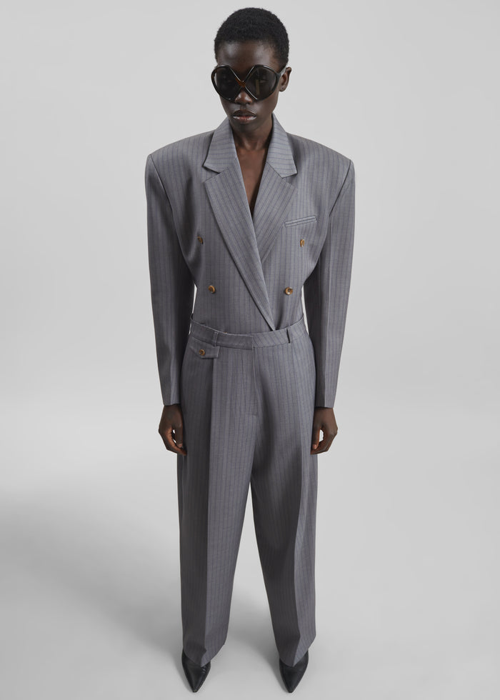 Helmond Pleated Trousers - Grey Multi Stripe