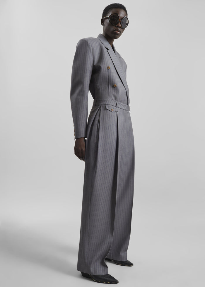 Helmond Pleated Trousers - Grey Multi Stripe