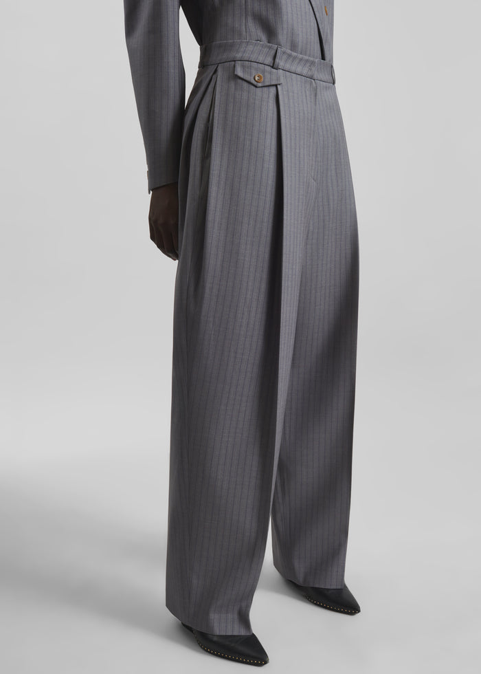 Helmond Pleated Trousers - Grey Multi Stripe