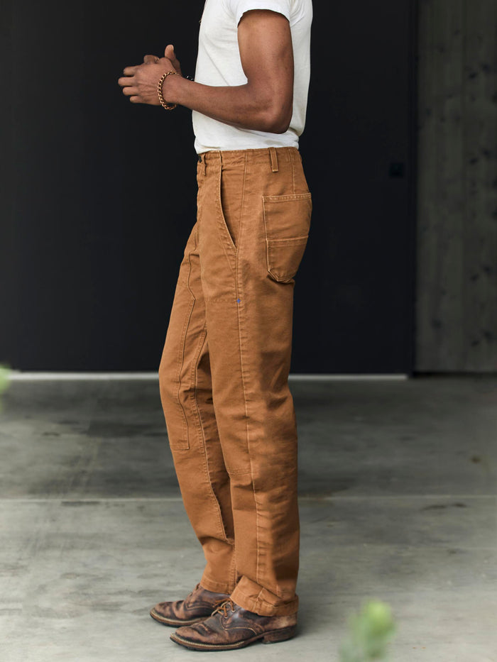 Black hencye washed canvas workpant in brown