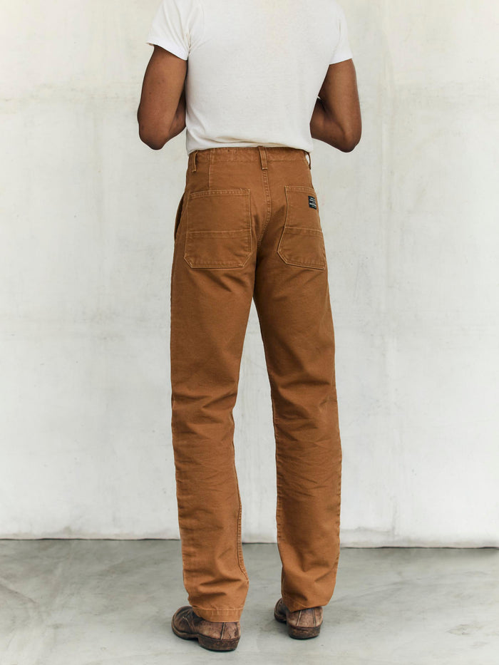 Light Gray hencye washed canvas workpant in brown