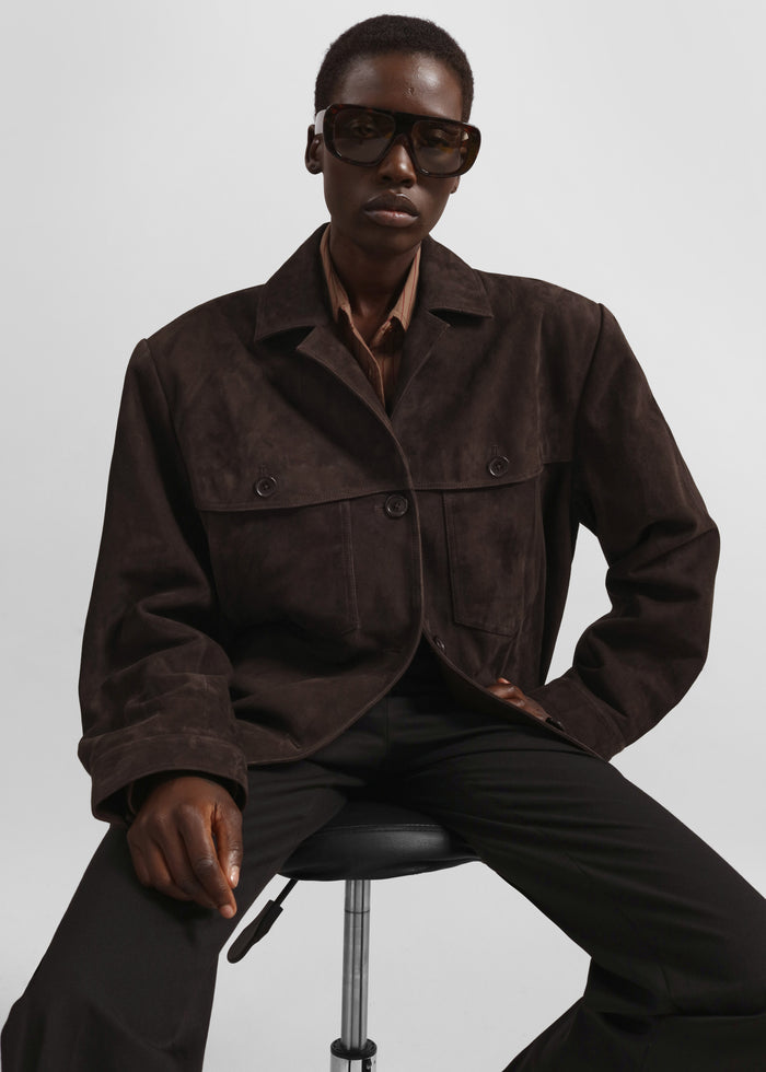 Hester Faux Suede Jacket - Brown
