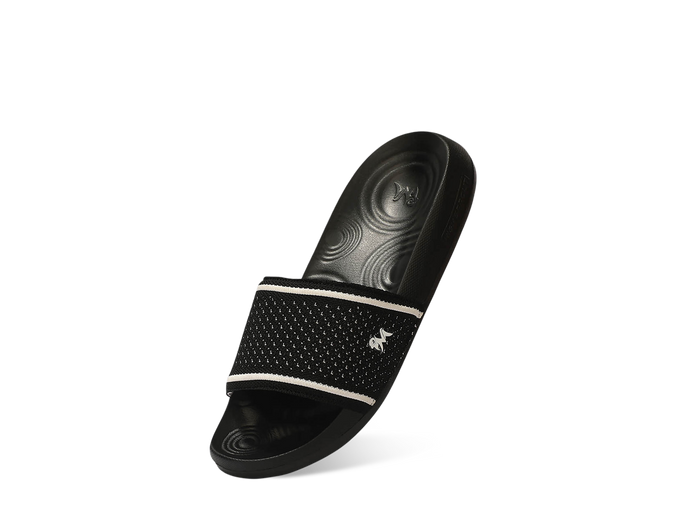 High Sprout Knitro Slides For Women black knit slides casual wear angled top view