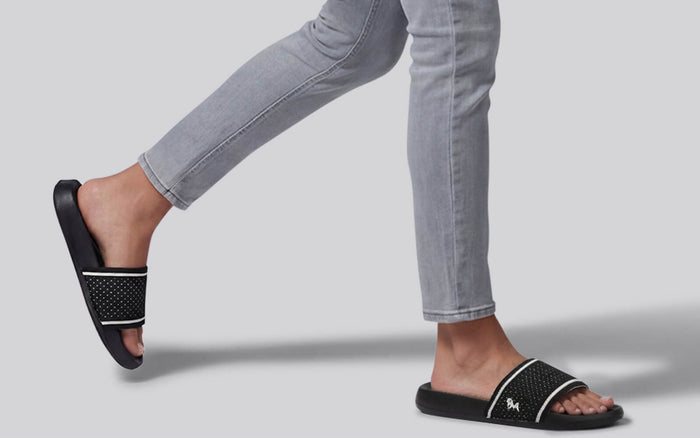 High Sprout women’s knit slides regular fit black breathable casual wear side view