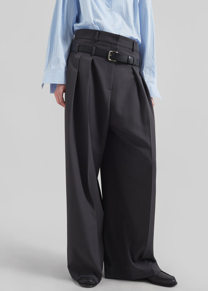 Hobart Double Belt Loop Trousers - Dark Grey