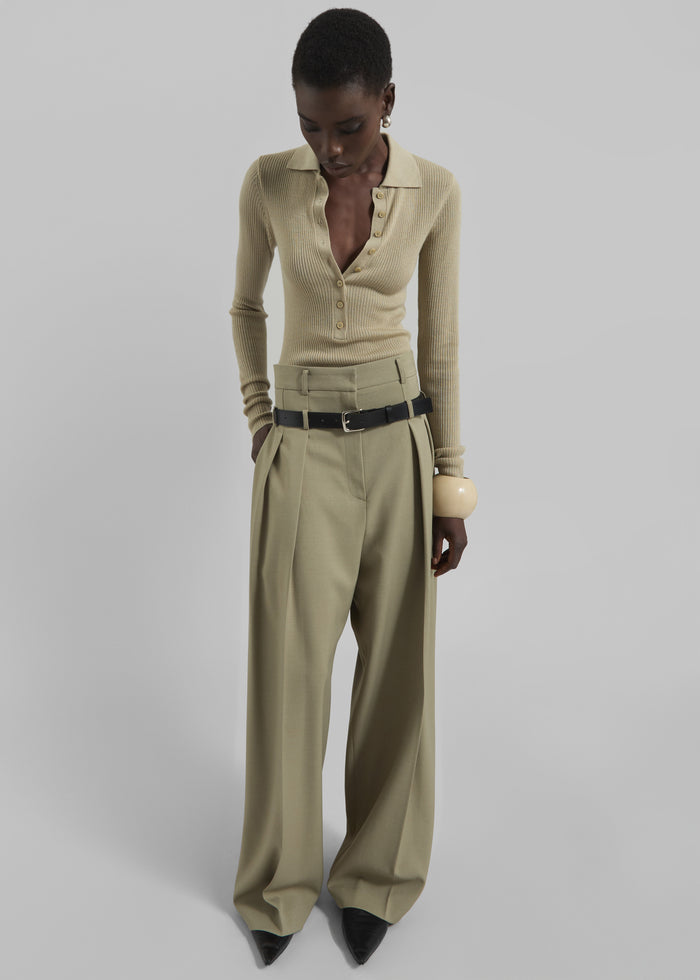 Hobart Double Belt Loop Trousers - Pale Olive