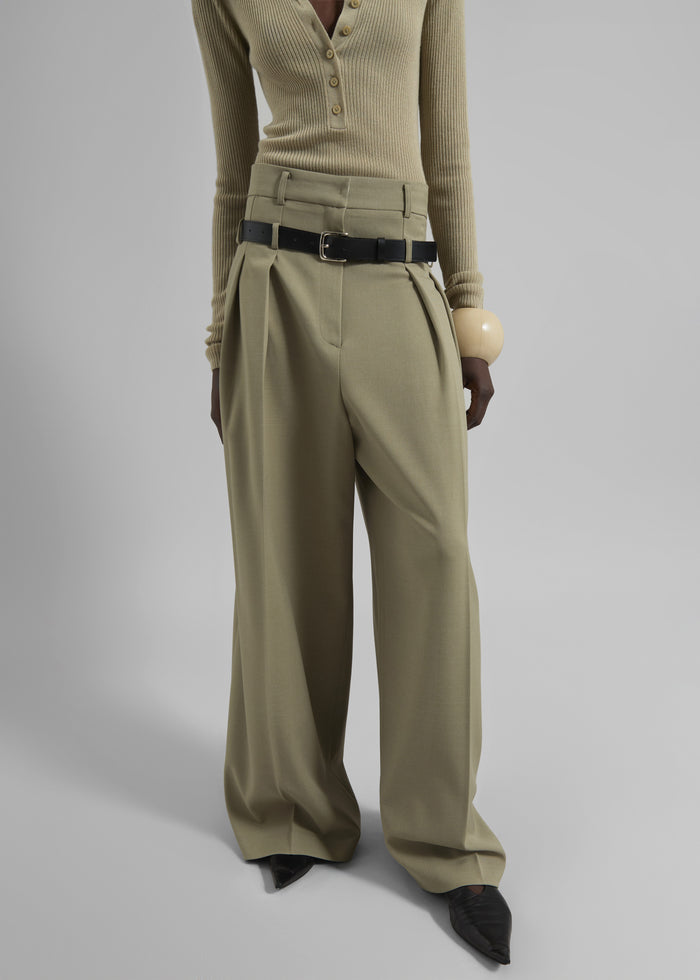 Hobart Double Belt Loop Trousers - Pale Olive