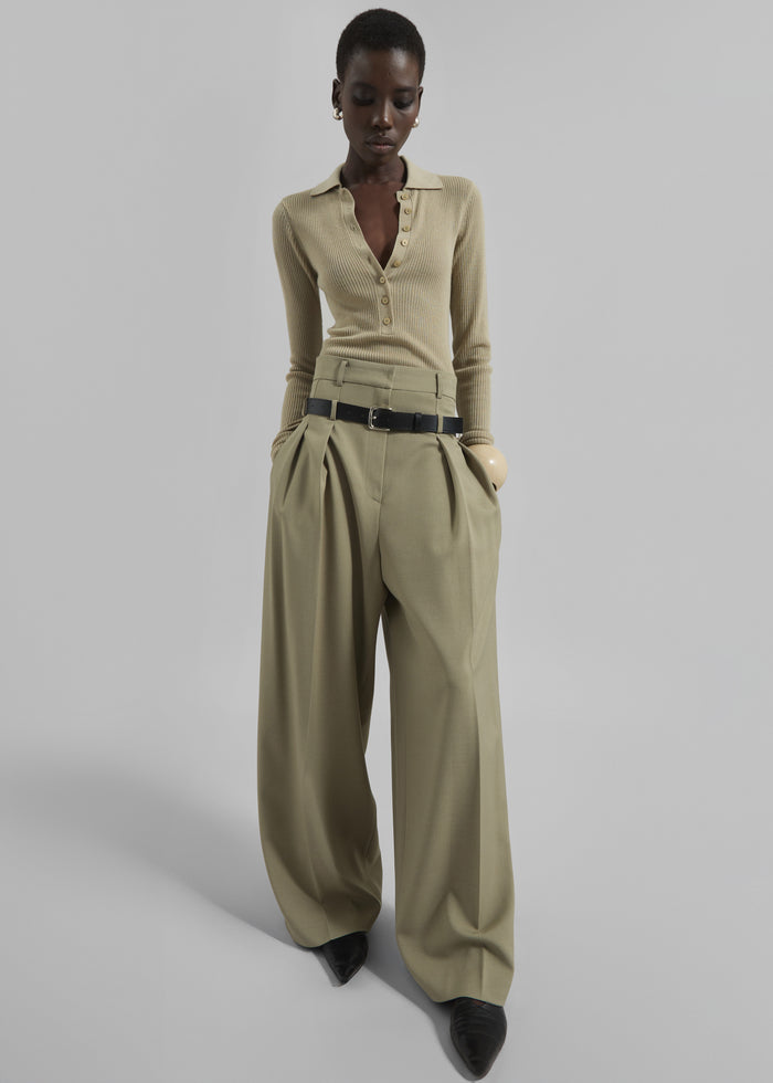 Hobart Double Belt Loop Trousers - Pale Olive