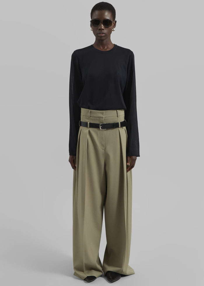 Hobart Double Belt Loop Trousers - Pale Olive